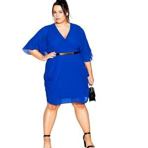 CITY CHIC Trendy Plus Size Draped Royal Blue Chiffon Dress Size 20 New NWT